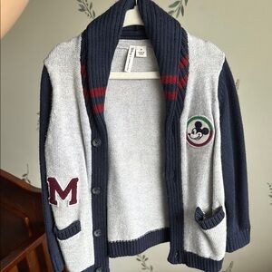 Gray and Navy Cardigan with Mickey Mouse Patch Janie and Jack 2T